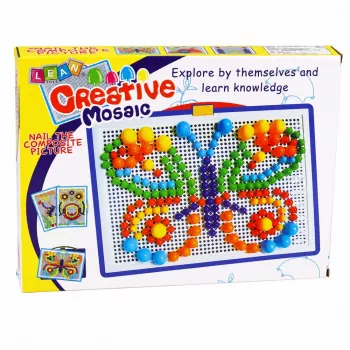 LEAN TOYS loominguline komplekt nööpmosaiik pusle seened nööpnõelad kohver 300 tk