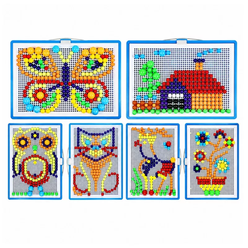 LEAN TOYS loominguline komplekt nööpmosaiik pusle seened nööpnõelad kohver 300 tk