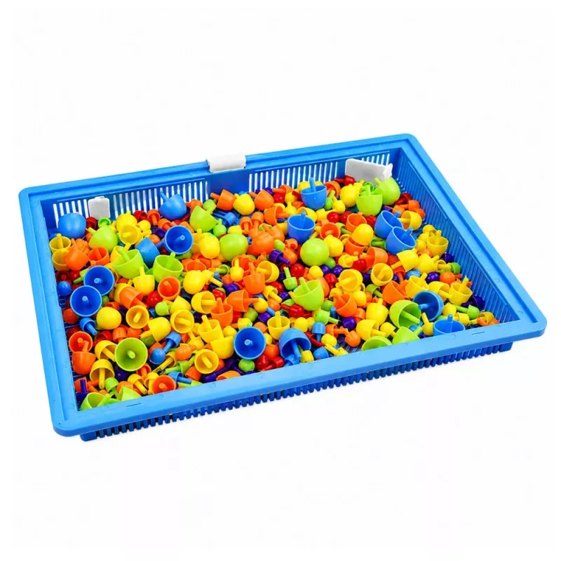 LEAN TOYS loominguline komplekt nööpmosaiik pusle seened nööpnõelad kohver 300 tk