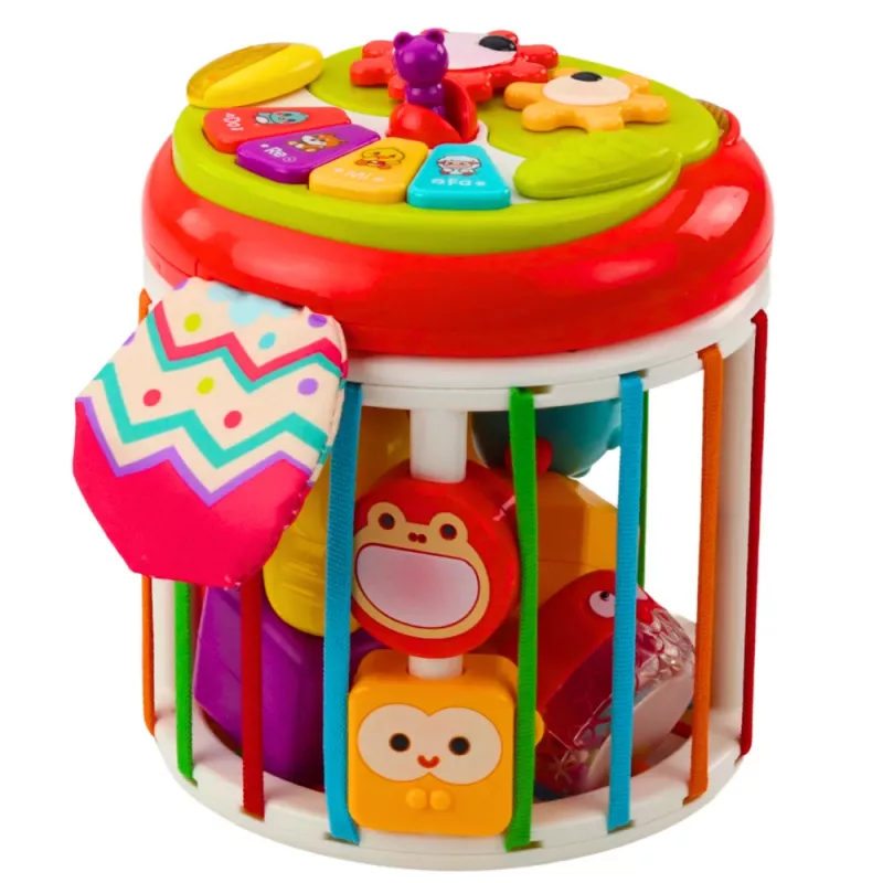 LEAN TOYS Silindriline sensoorne kuubik interaktiivne kujundite sorteerija tulede ja helidega - Mitmevärviline (22659)