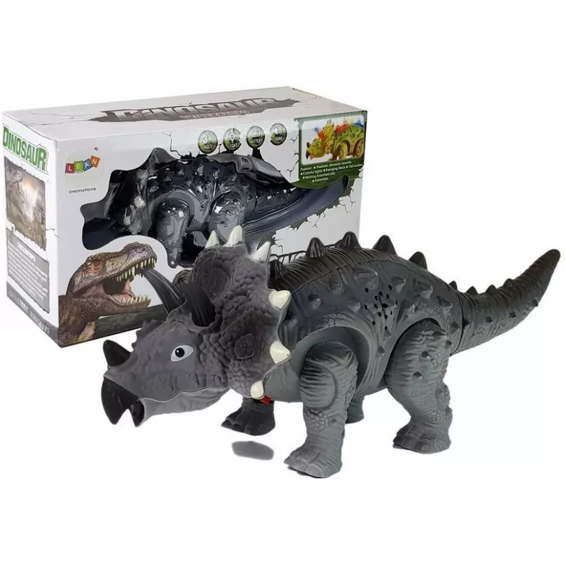 LEAN TOYS Dinosaur on Battery Triceratops Gray
