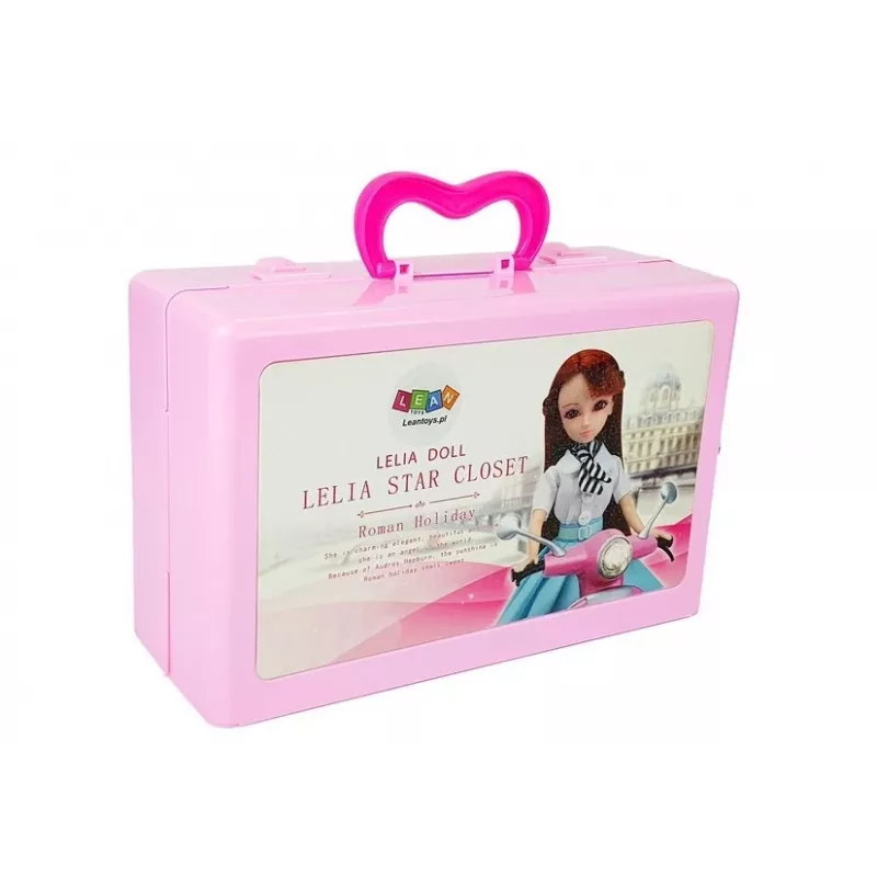 LEAN TOYS Nukumudeli riiete, riietumistarvikute ja ehete komplekt kohvris