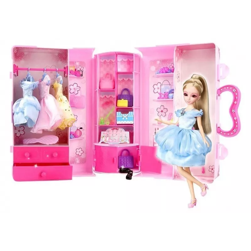 LEAN TOYS Nukumudeli riiete, riietumistarvikute ja ehete komplekt kohvris