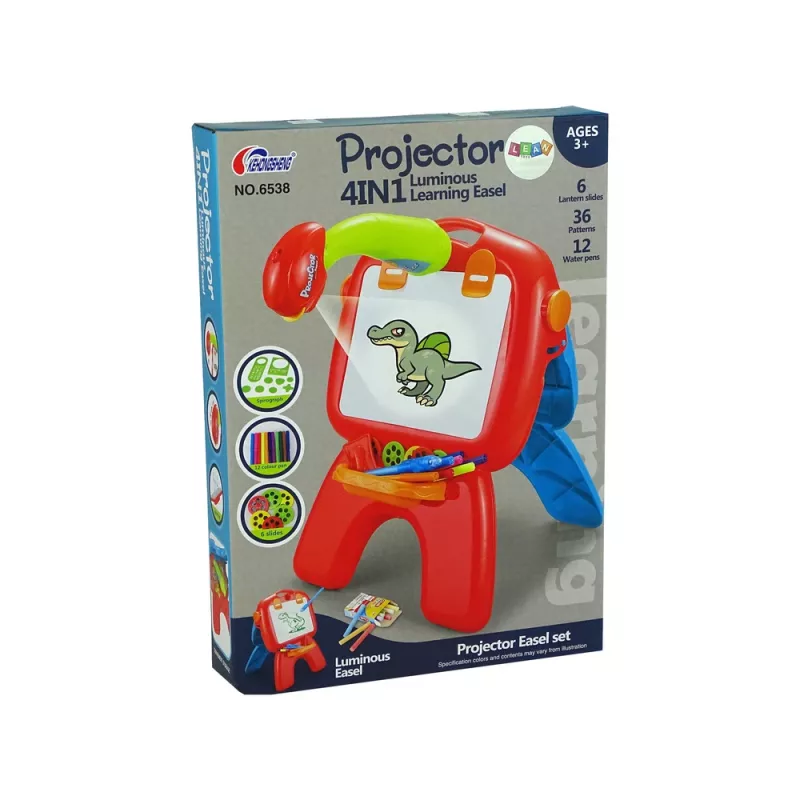 LEAN TOYS Kahepoolne tahvel kriidipulkade, statiivi ja projektoriga piltide jaoks, punane