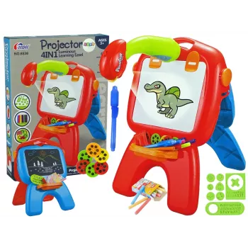 LEAN TOYS Kahepoolne tahvel kriidipulkade, statiivi ja projektoriga piltide jaoks, punane