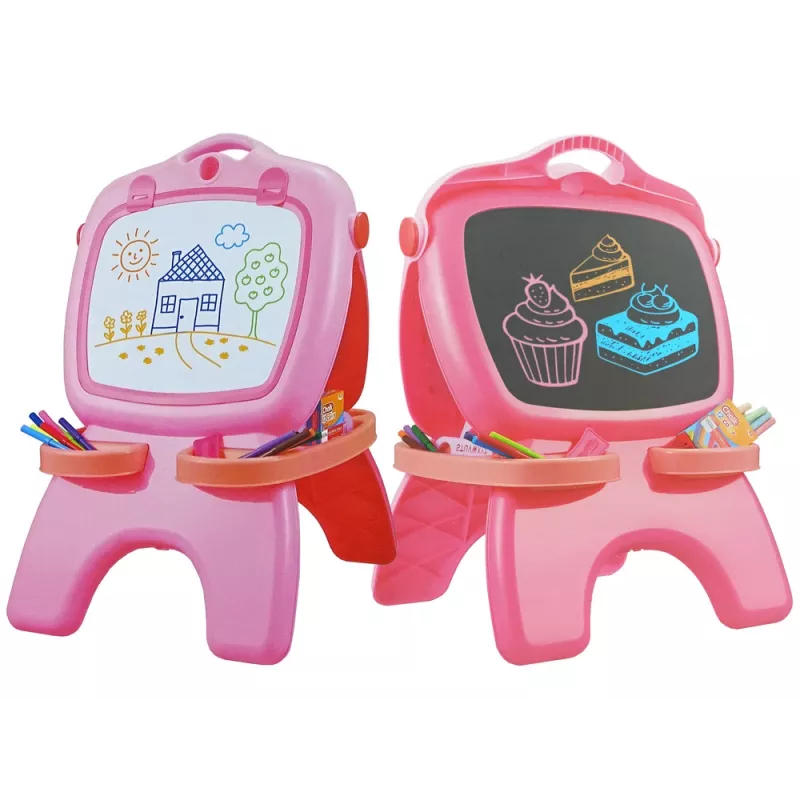 LEAN TOYS Kahepoolne Magnetiline Tahvel Roosa Mallidega