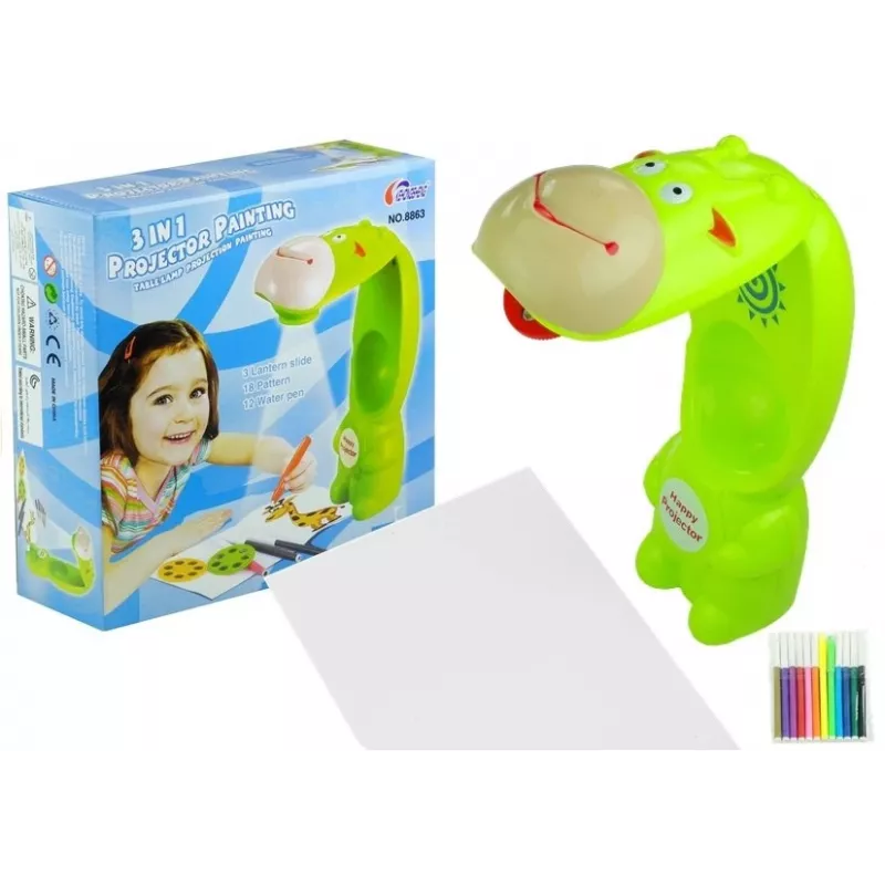 LEAN TOYS Drawing Projector Cow 3 Discs Markers Green 3in1
