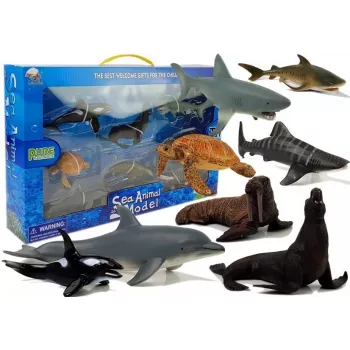 LEAN TOYS Hariduslikud Figuurid Mereelukad 8 Tükki Haid Hüljes Delfiin Morsk Kilpkonn