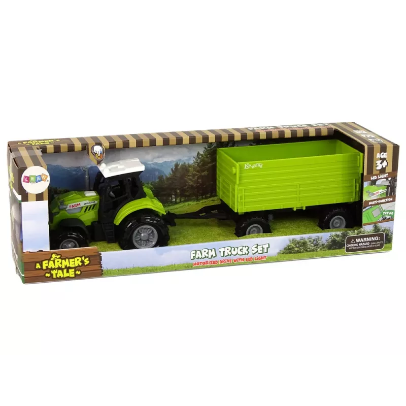 LEAN TOYS Farm Tractor with Trailer Lights Sounds Green