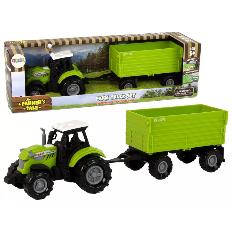 LEAN TOYS Farm Tractor with Trailer Lights Sounds Green