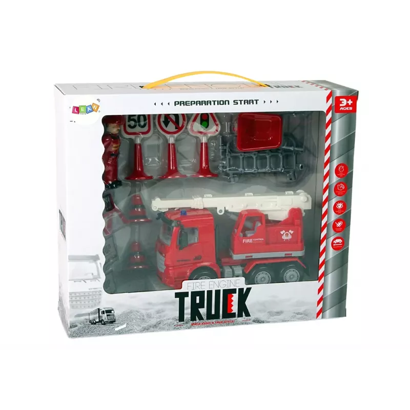 LEAN TOYS Tuletõrjekomplekt Kraana Liiklusmärgid Tuletõrjuja