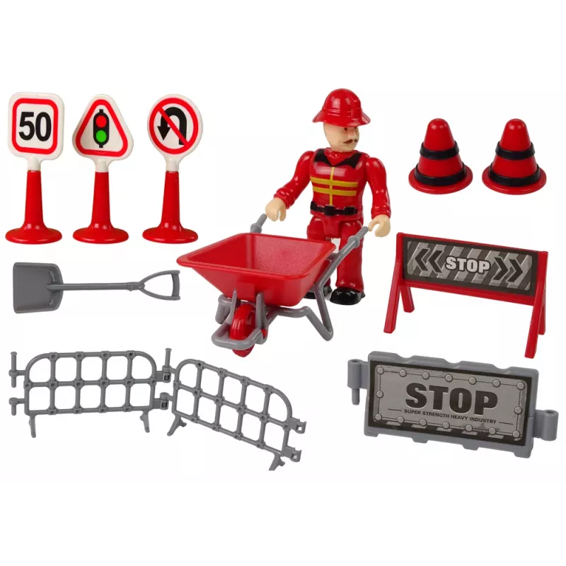LEAN TOYS Tuletõrjekomplekt Kraana Liiklusmärgid Tuletõrjuja