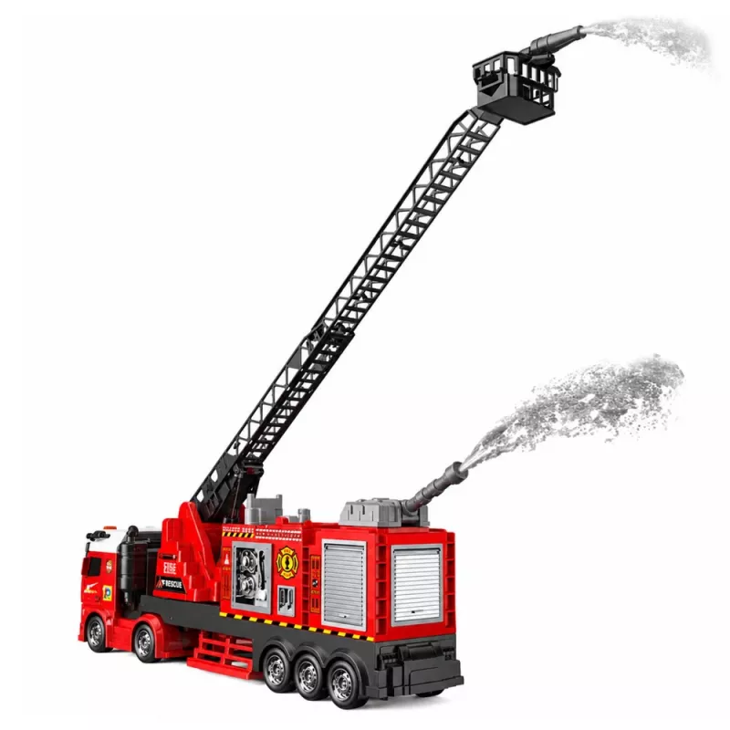 LEAN TOYS Tuletõrjeauto pikendatava redeliga kuni 69 cm, tulede, helide ja veekahuriga