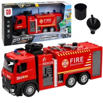 LEAN TOYS Tuletõrjeauto veefunktsiooniga, metallkabiin, tuled, helid 1:12