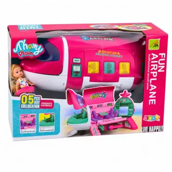 LEAN TOYS Kokkupandav 2-in-1 Nukureisilennuk Roosa – Muudetav Nukumaja Mängukomplekt 30 cm Nukkudele