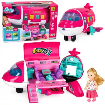 LEAN TOYS Kokkupandav 2-in-1 Nukureisilennuk Roosa – Muudetav Nukumaja Mängukomplekt 30 cm Nukkudele
