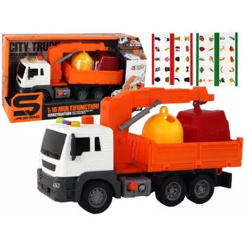 LEAN TOYS Prügiauto kraana ja hõõrdveoga Oranž 1:16