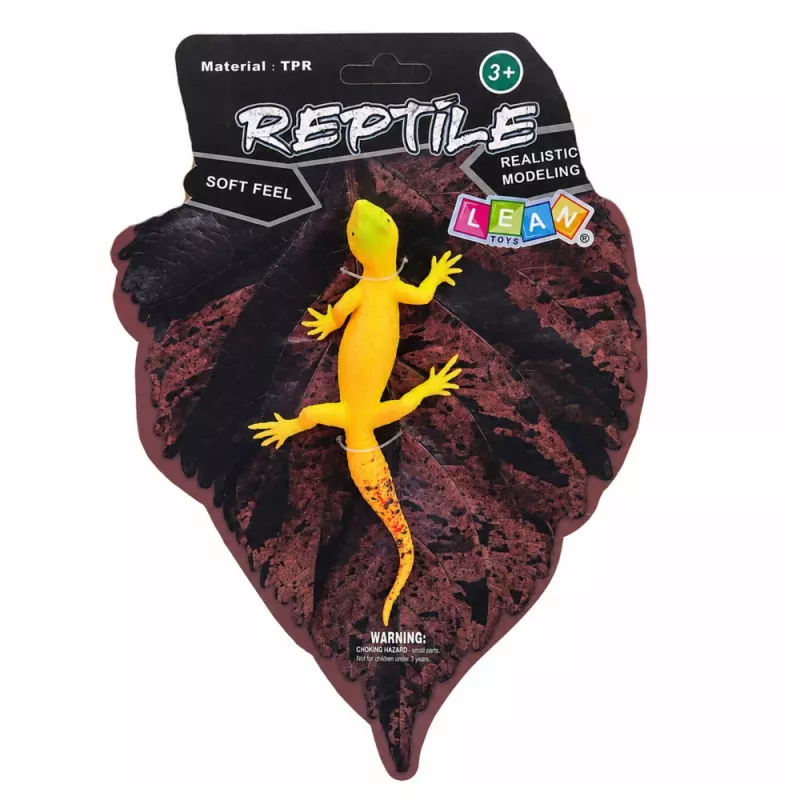 LEAN TOYS Golden Gecko kummist kujuke venitatav realistlik roomaja 15,5 cm