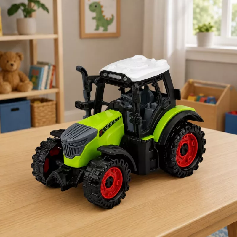 LEAN TOYS Roheline 15 cm Talutraktor hõõrdajamiga
