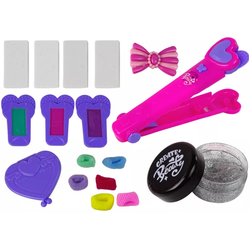 LEAN TOYS Juuste kujundamise komplekt sirgendaja ja värviliste kriitidega kiududele + juukseaksessuaarid