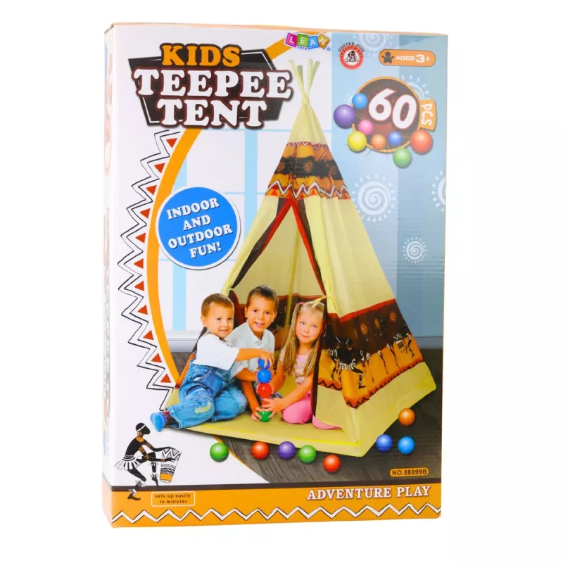 LEAN TOYS Indiaanlaste Tipi Telgi Alus Lastele + 60 Palliga 155 cm