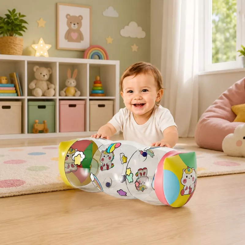 LEAN TOYS Täispuhutav roomamisrull väikelastele Ükssarvik 48 x 20 cm