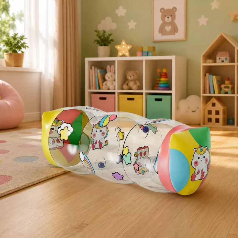LEAN TOYS Täispuhutav roomamisrull väikelastele Ükssarvik 48 x 20 cm