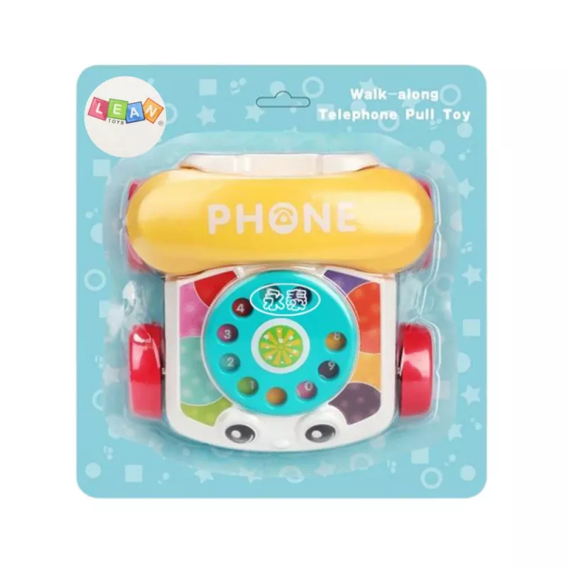 LEAN TOYS interaktiivne värviline järelveetav telefon mänguasi ratastega