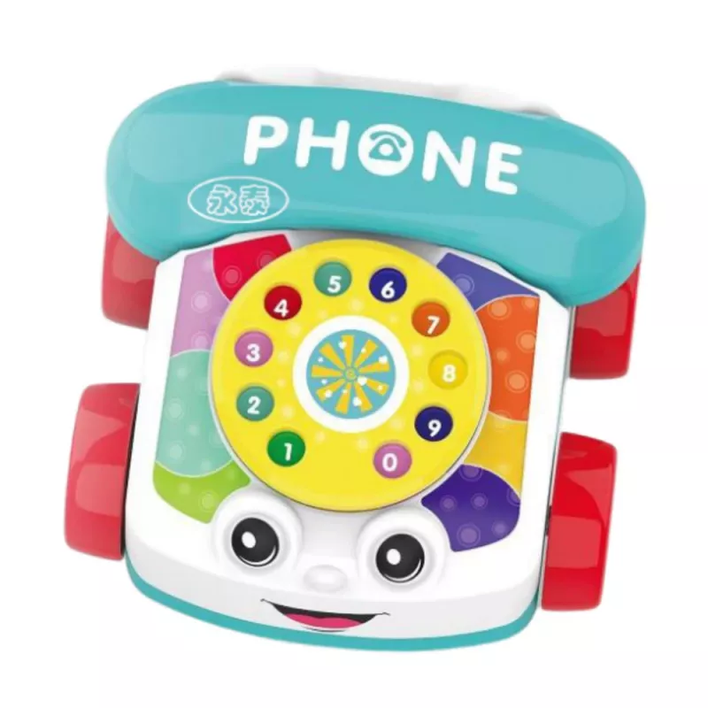 LEAN TOYS interaktiivne värviline järelveetav telefon mänguasi ratastega