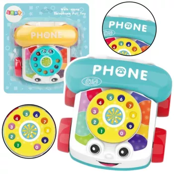 LEAN TOYS interaktiivne värviline järelveetav telefon mänguasi ratastega