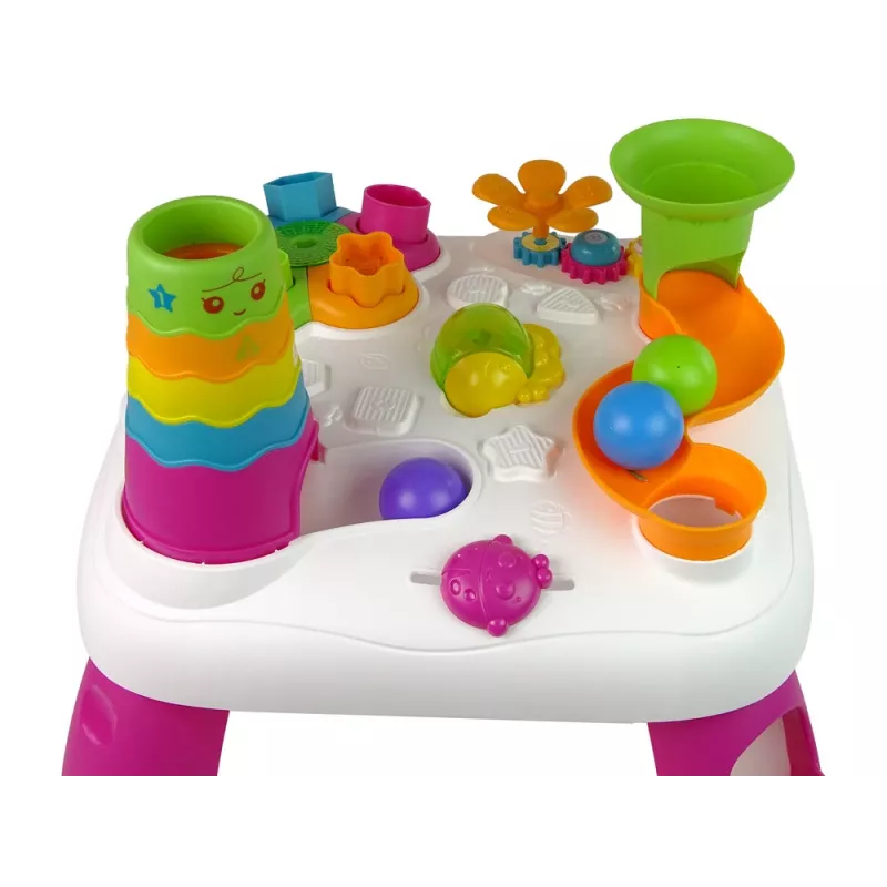 LEAN TOYS Interaktiivne õppelaud pallisorteerija ja liuga roosa