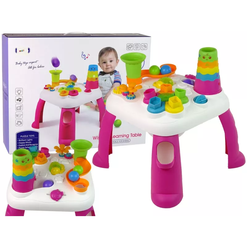 LEAN TOYS Interaktiivne õppelaud pallisorteerija ja liuga roosa
