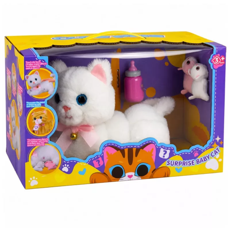 LEAN TOYS Interaktiivne kassipoeg pudeli ja väikeste helide, meloodiate ning salvestusfunktsiooniga, valge