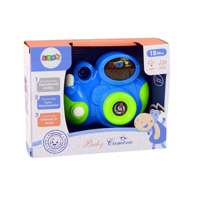 LEAN TOYS Interaktiivne fotokaamera beebile Meloodiad valgusest ja helidest Sinine värv