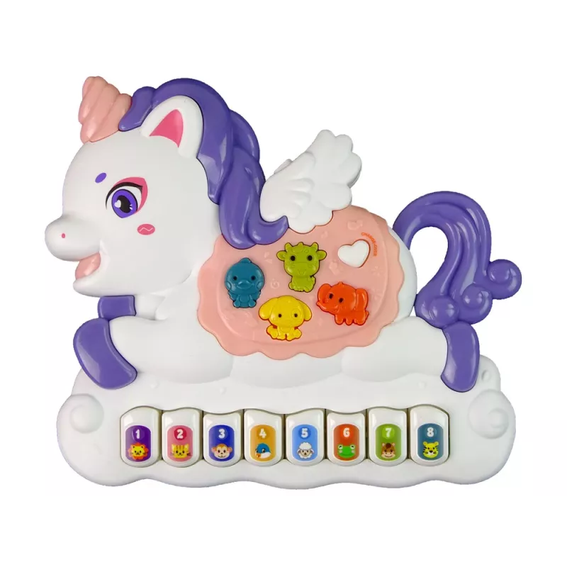 LEAN TOYS Interaktiivne klaver Ükssarvik Helid Loomad Meloodiad Valge