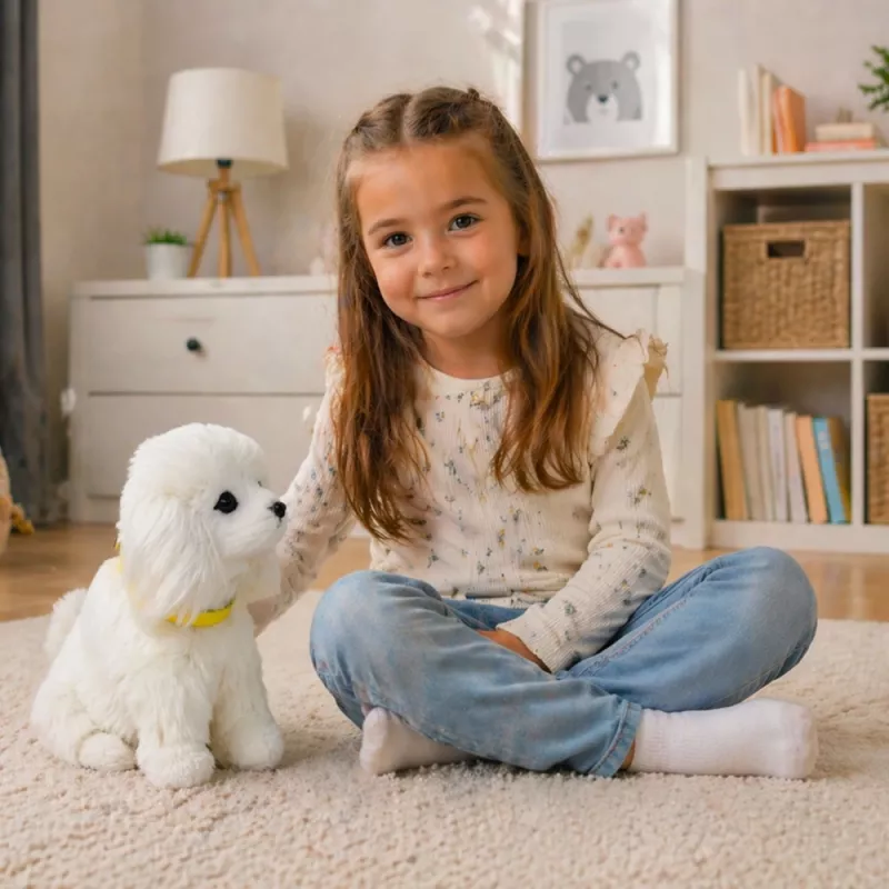 LEAN TOYS Interaktiivne plüüsikoer pehme karvaga tõug puudel – silita tema pead ja õpi tundma tema funktsioone