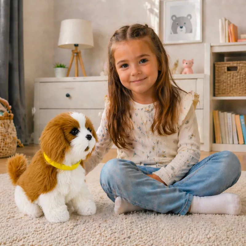 LEAN TOYS Interaktiivne plüüsist koer pehme karvaga Cavalieri tõug, silita tema pead ja õpi tundma selle funktsioone