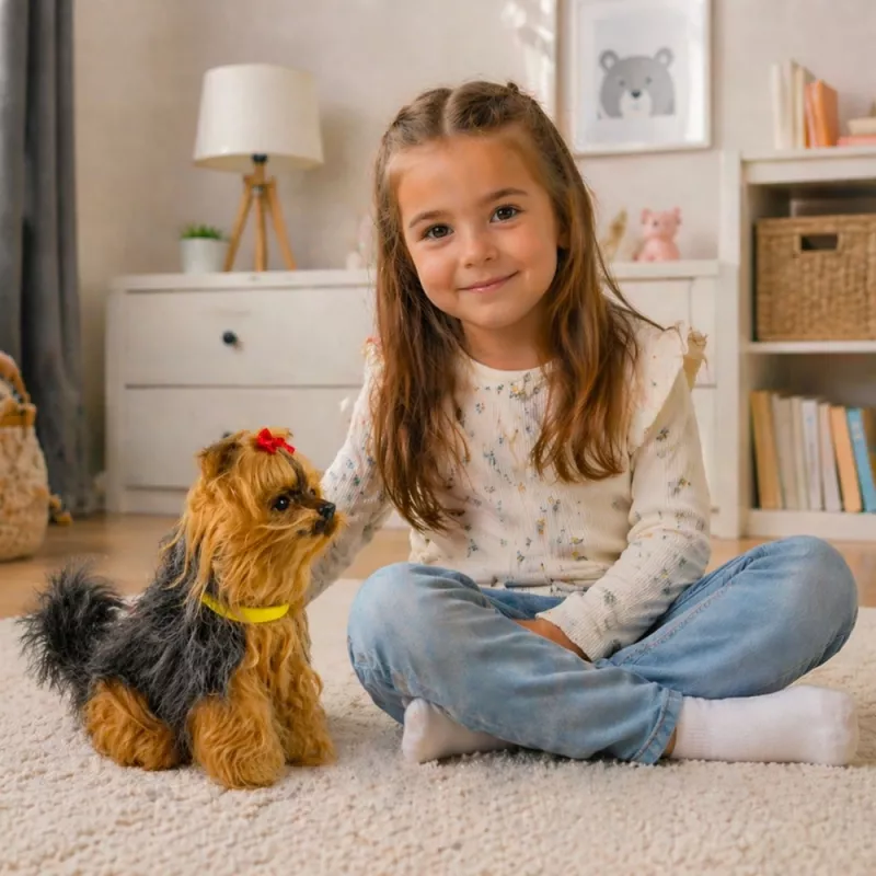 LEAN TOYS Interaktiivne plüüsikoer - pehme karv, Yorkshire terjeri tõug, silita tema pead ja õpi tundma tema funktsioone