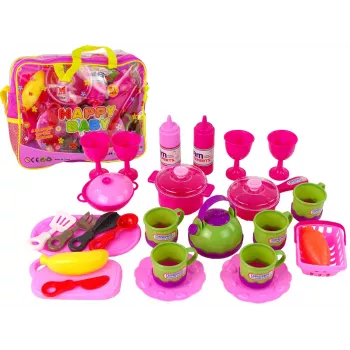 LEAN TOYS Köögikomplekt 31 elementi kott nõud taldrikud lastele
