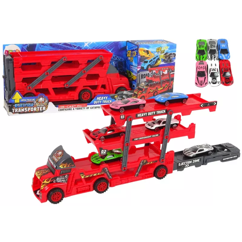 LEAN TOYS Suur 3-korruseline veokihaagis raskeveok koos pikendatava auto stardirambiga