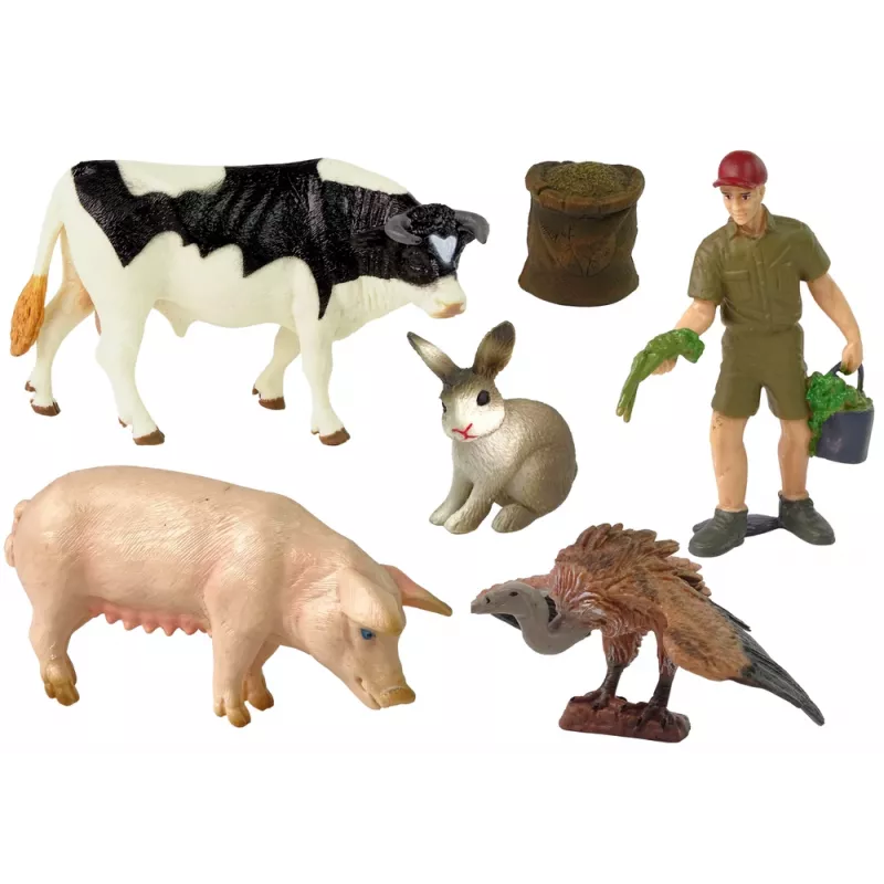 LEAN TOYS Suur taluloomade kujukeste komplekt + talunik ja taluhoone, 10 tükki