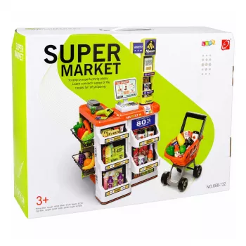LEAN TOYS Suur supermarketi kassa- ja ostukorvikomplekt - 60 osa heli- ja valgusefektide ning tarvikutega, rollimängumänguasi lastele alates 3. eluaastast