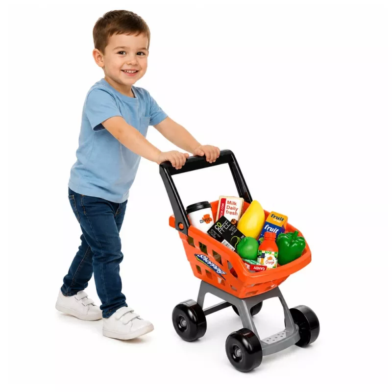 LEAN TOYS Suur supermarketi kassa- ja ostukorvikomplekt - 60 osa heli- ja valgusefektide ning tarvikutega, rollimängumänguasi lastele alates 3. eluaastast