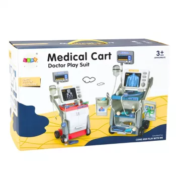 LEAN TOYS Arstikomplekt meditsiinikäru röntgeni- ja EKG-tuledega, sinine, 16 osa