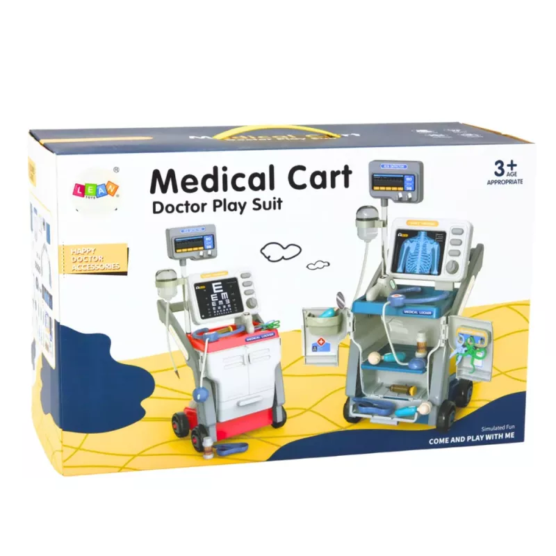 LEAN TOYS Arstikomplekt meditsiinikäru röntgeni- ja EKG-tuledega, sinine, 16 osa