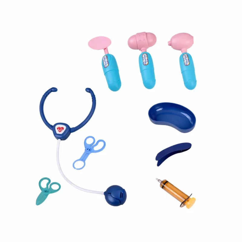 LEAN TOYS Arstikomplekt meditsiinikäru röntgeni- ja EKG-tuledega, sinine, 16 osa