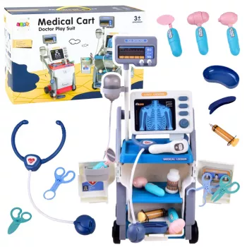 LEAN TOYS Arstikomplekt meditsiinikäru röntgeni- ja EKG-tuledega, sinine, 16 osa