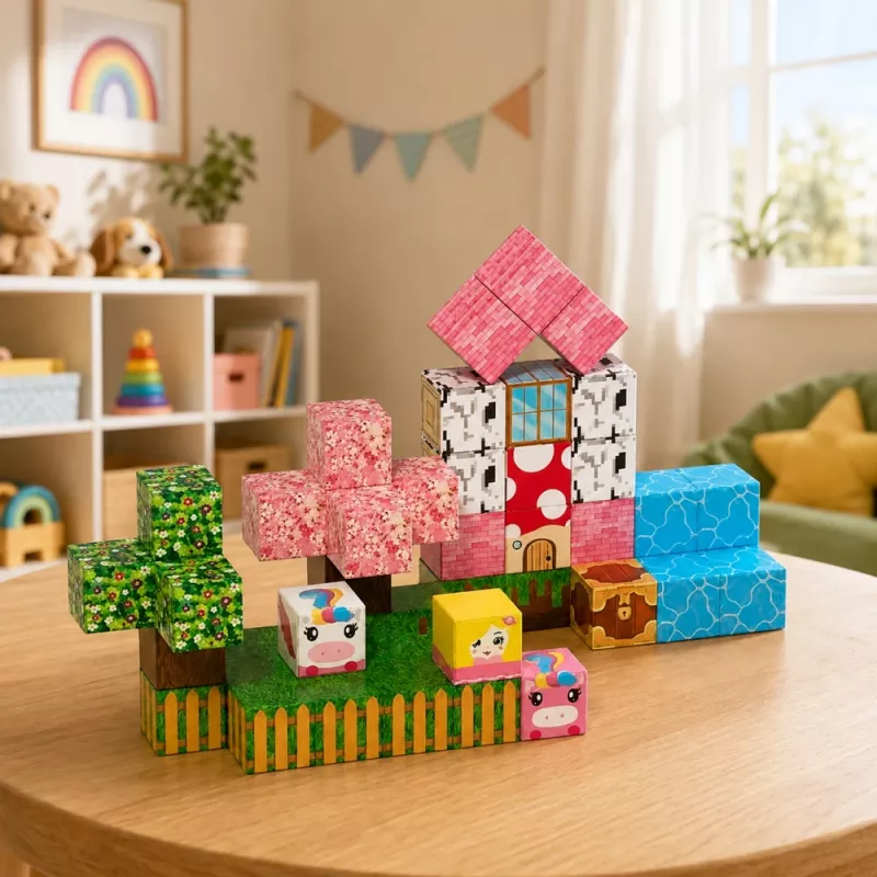 LEAN TOYS Magnetilised ehitusklotsid 50-osaline komplekt – 3D piksel ükssarviku kuubikud, ABS plastik, loominguline ehitusmänguasi