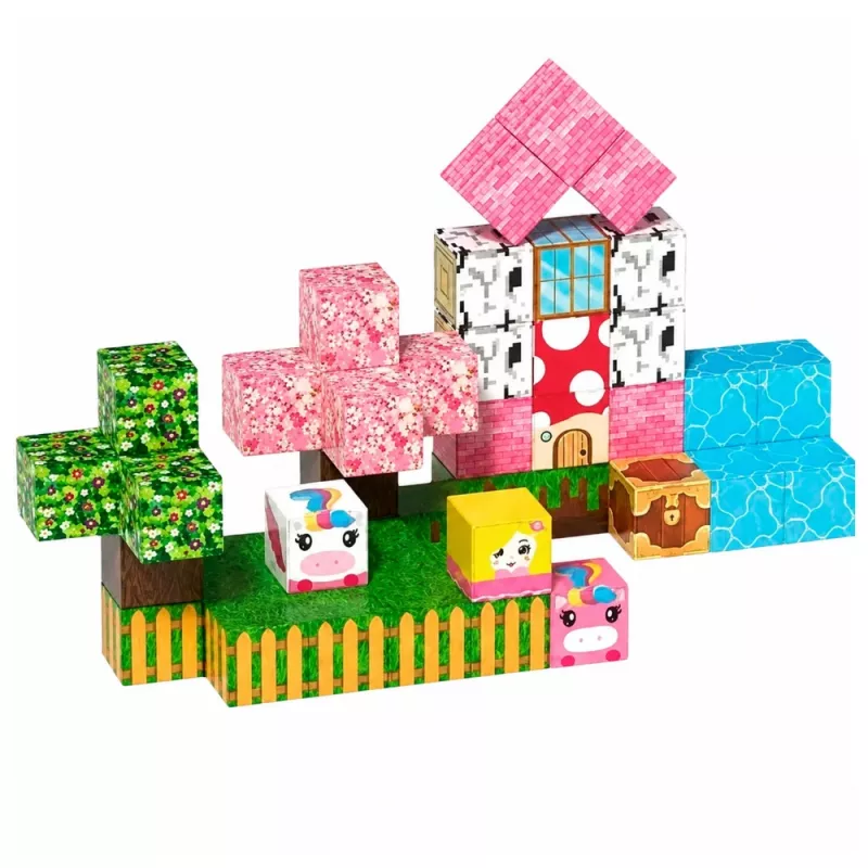 LEAN TOYS Magnetilised ehitusklotsid 50-osaline komplekt – 3D piksel ükssarviku kuubikud, ABS plastik, loominguline ehitusmänguasi