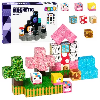 LEAN TOYS Magnetilised ehitusklotsid 50-osaline komplekt – 3D piksel ükssarviku kuubikud, ABS plastik, loominguline ehitusmänguasi